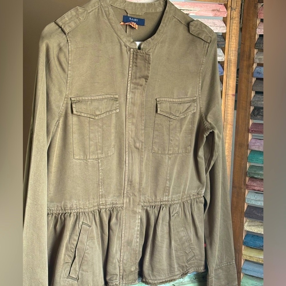 Kaari Blue Olive Peplum Utility Jacket. Women’s Sz-M. Military | Cropped EUC